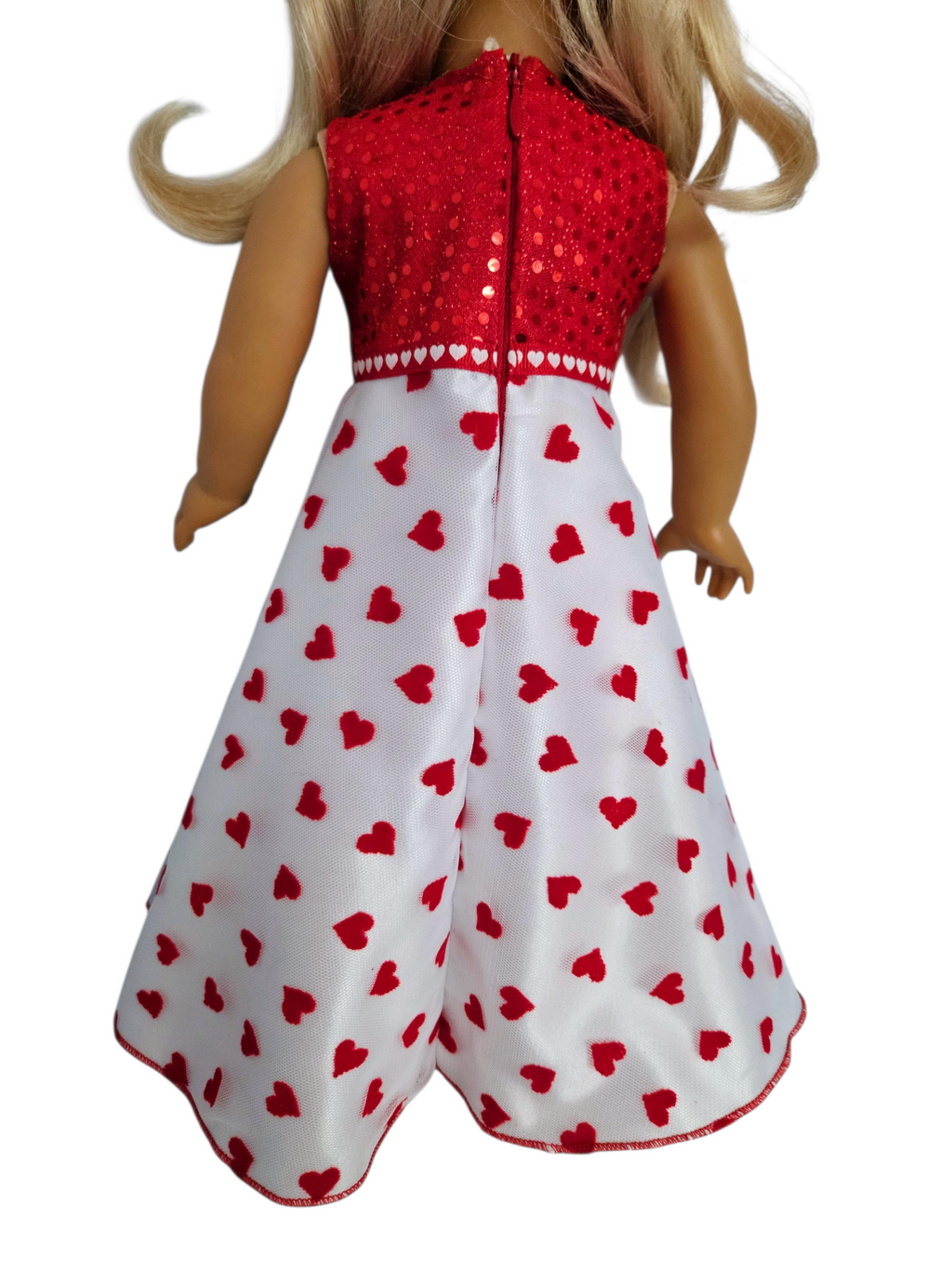 Valentine Hearts Sequin Gown and Boa/handmade/AG doll/18 inch doll