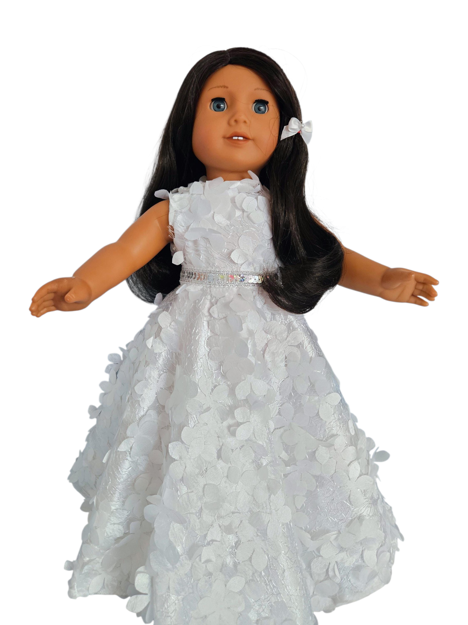 White 3D Petals Gown with Boa/handmade/AG doll/18 inch doll