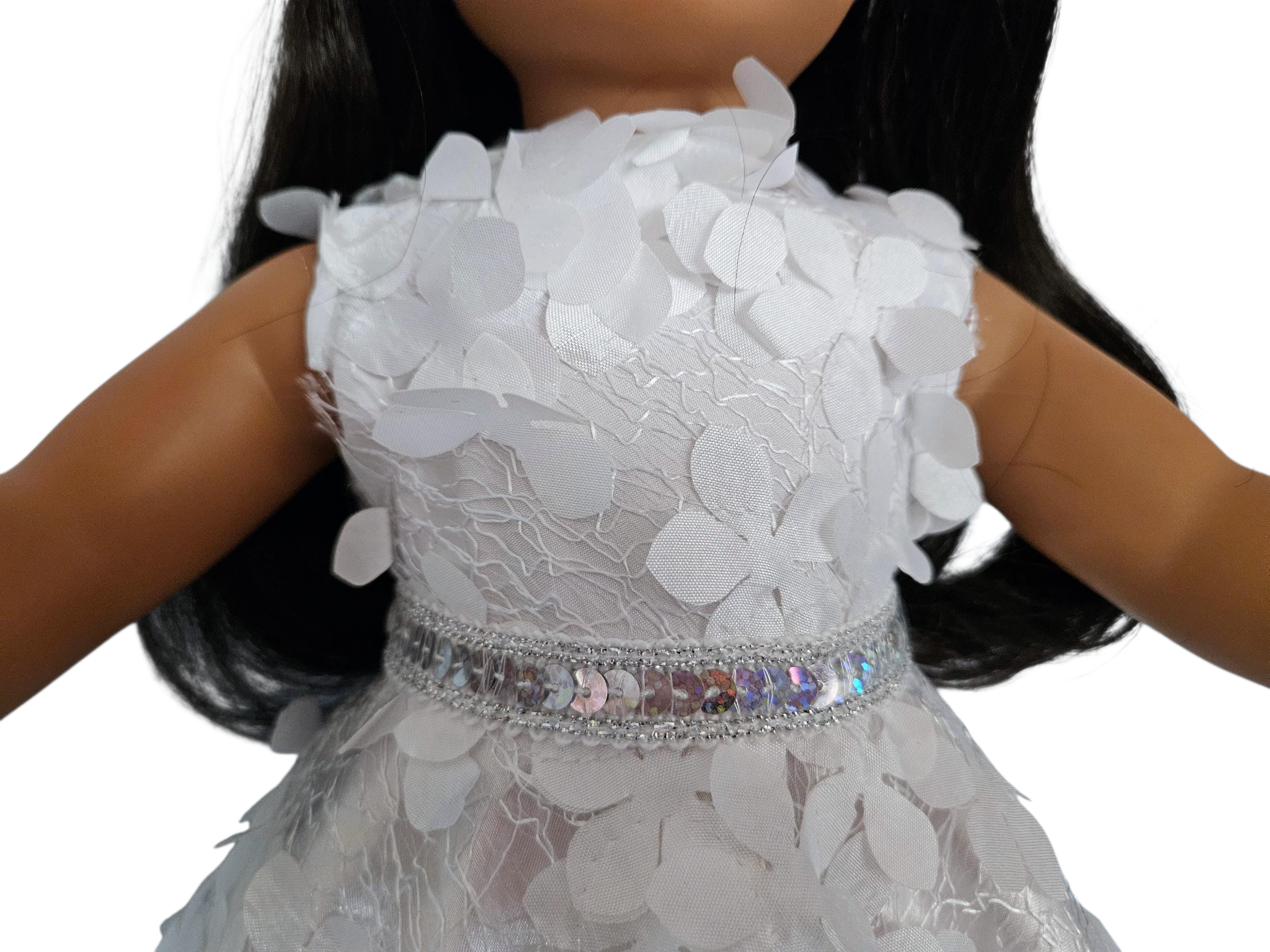 White 3D Petals Gown with Boa/handmade/AG doll/18 inch doll