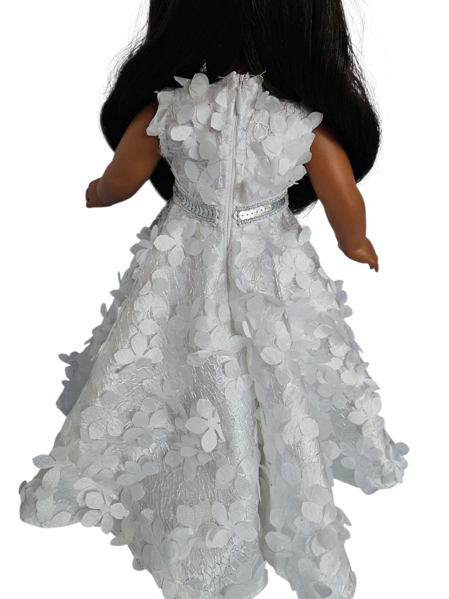 White 3D Petals Gown with Boa/handmade/AG doll/18 inch doll