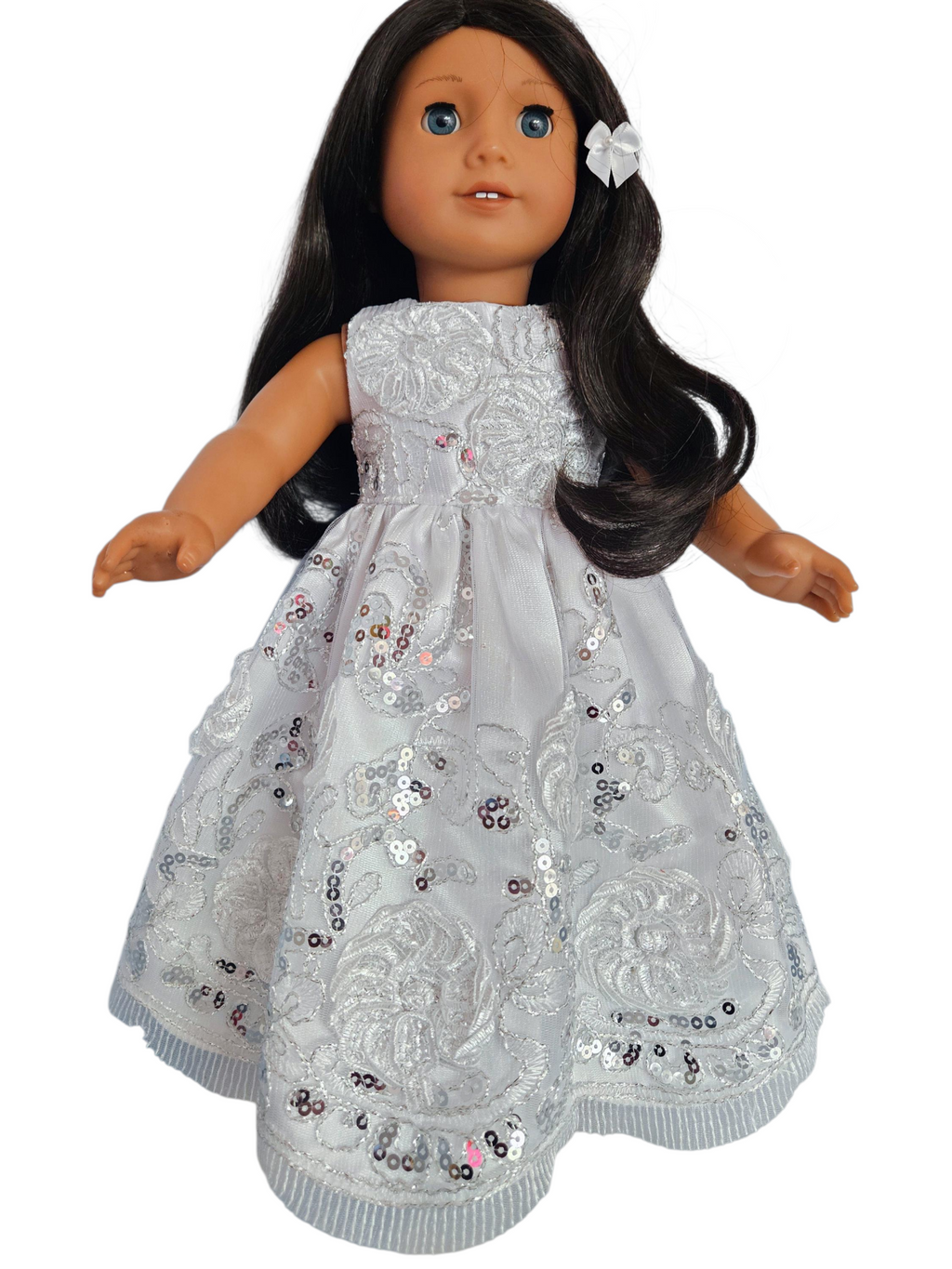 White Embroidered Sequin Gown/handmade/AG doll/18 inch doll - #803