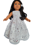 White Embroidered Sequin Gown/handmade/AG doll/18 inch doll - #803