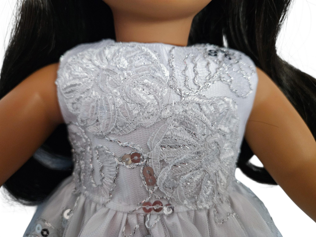 White Embroidered Sequin Gown/handmade/AG doll/18 inch doll - #803