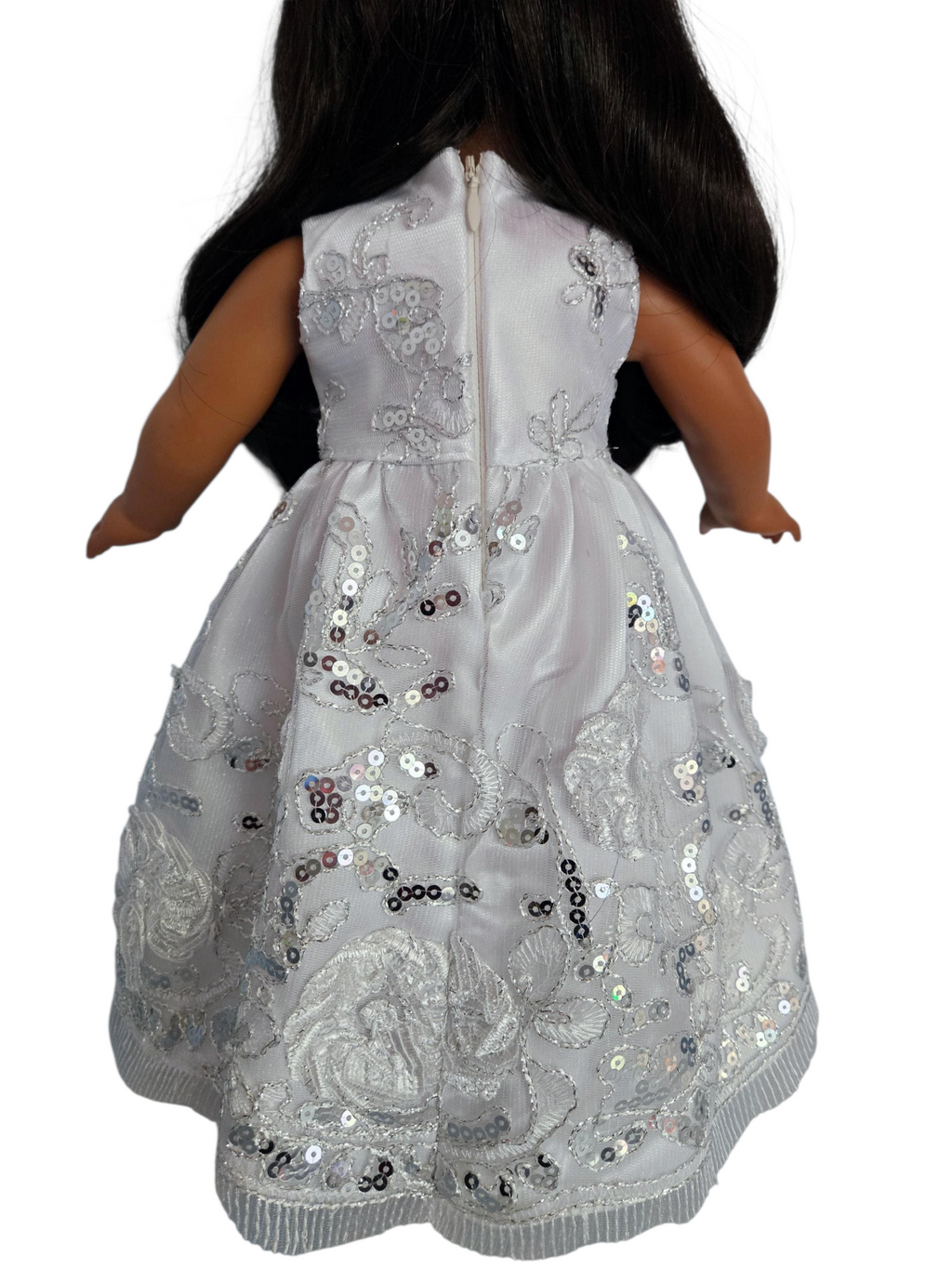 White Embroidered Sequin Gown/handmade/AG doll/18 inch doll - #803