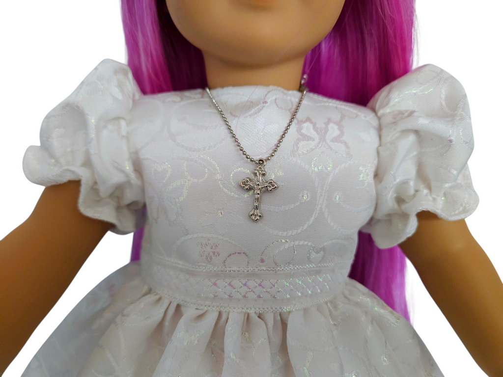 White First Communion Dress and Necklace/handmade/AG doll/18 inch doll
