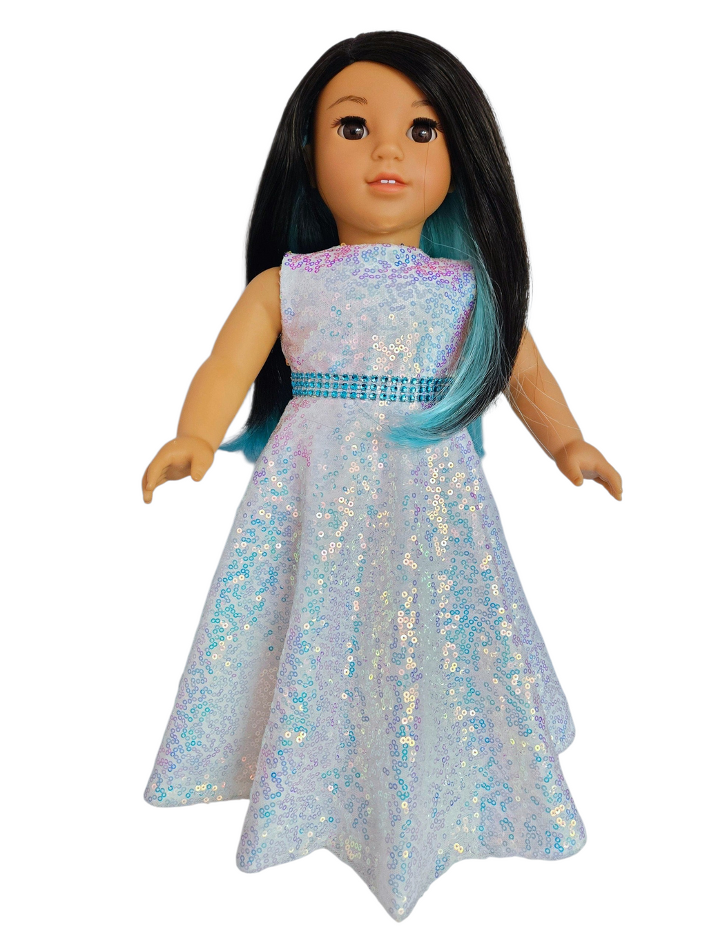 White Iridescent Sequin Gown and AG doll/18 inch doll - #800