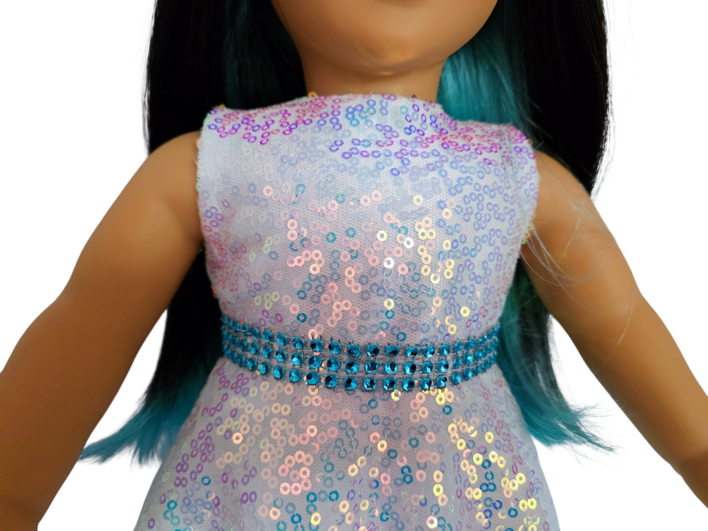White Iridescent Sequin Gown and AG doll/18 inch doll - #800