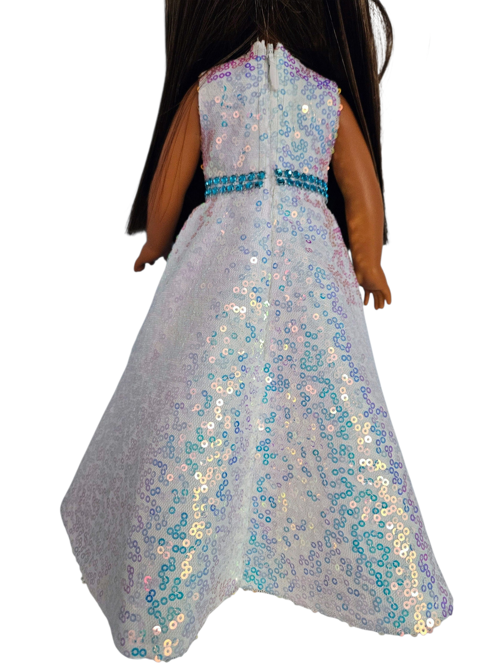 White Iridescent Sequin Gown and AG doll/18 inch doll - #800