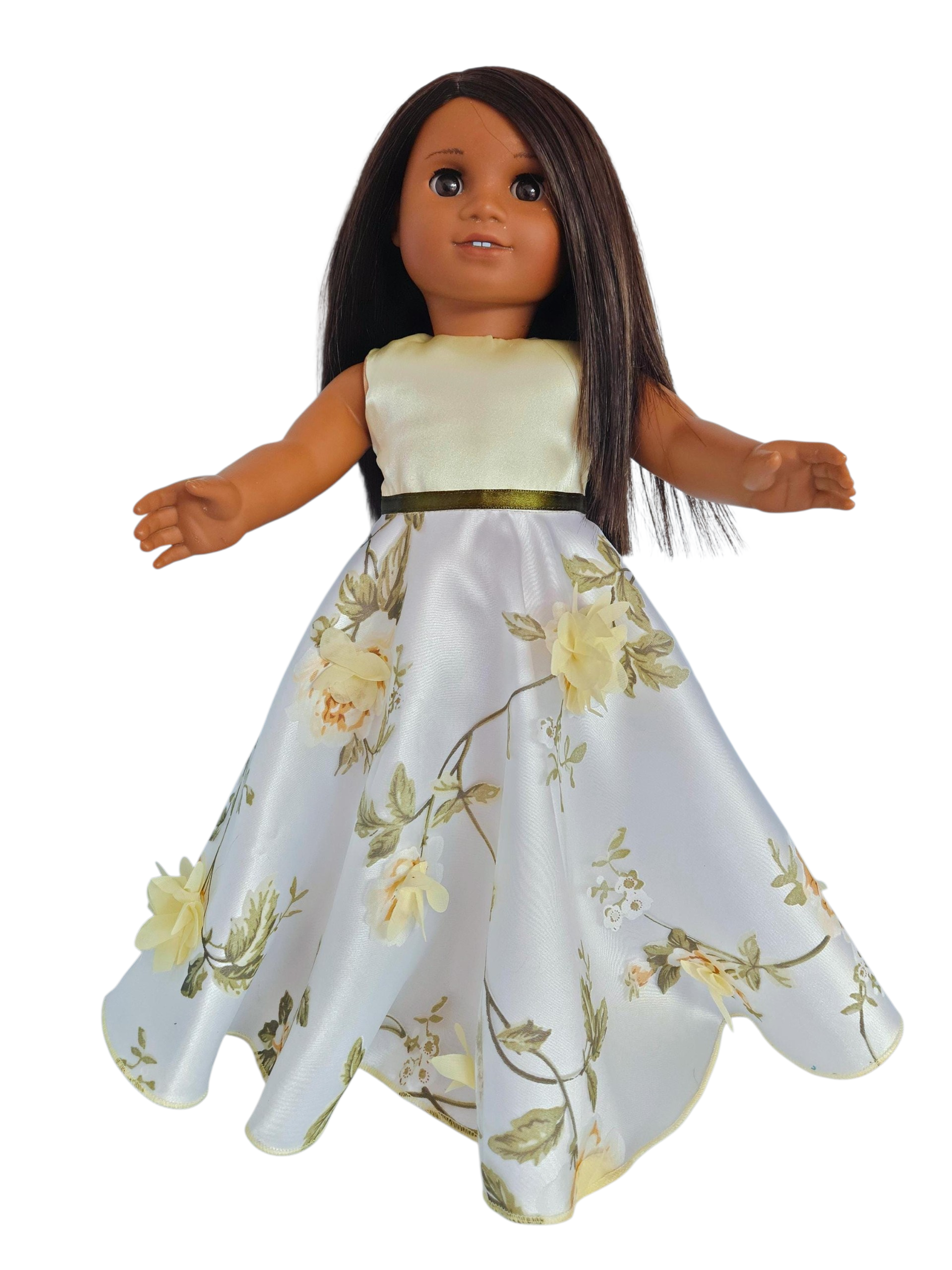 Yellow/White 3D Floral Gown and Boa/handmade/AG doll/18 inch doll - # 604