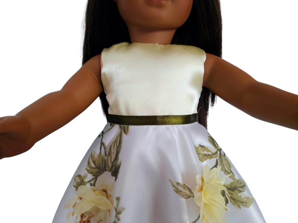 Yellow/White 3D Floral Gown and Boa/handmade/AG doll/18 inch doll - # 604