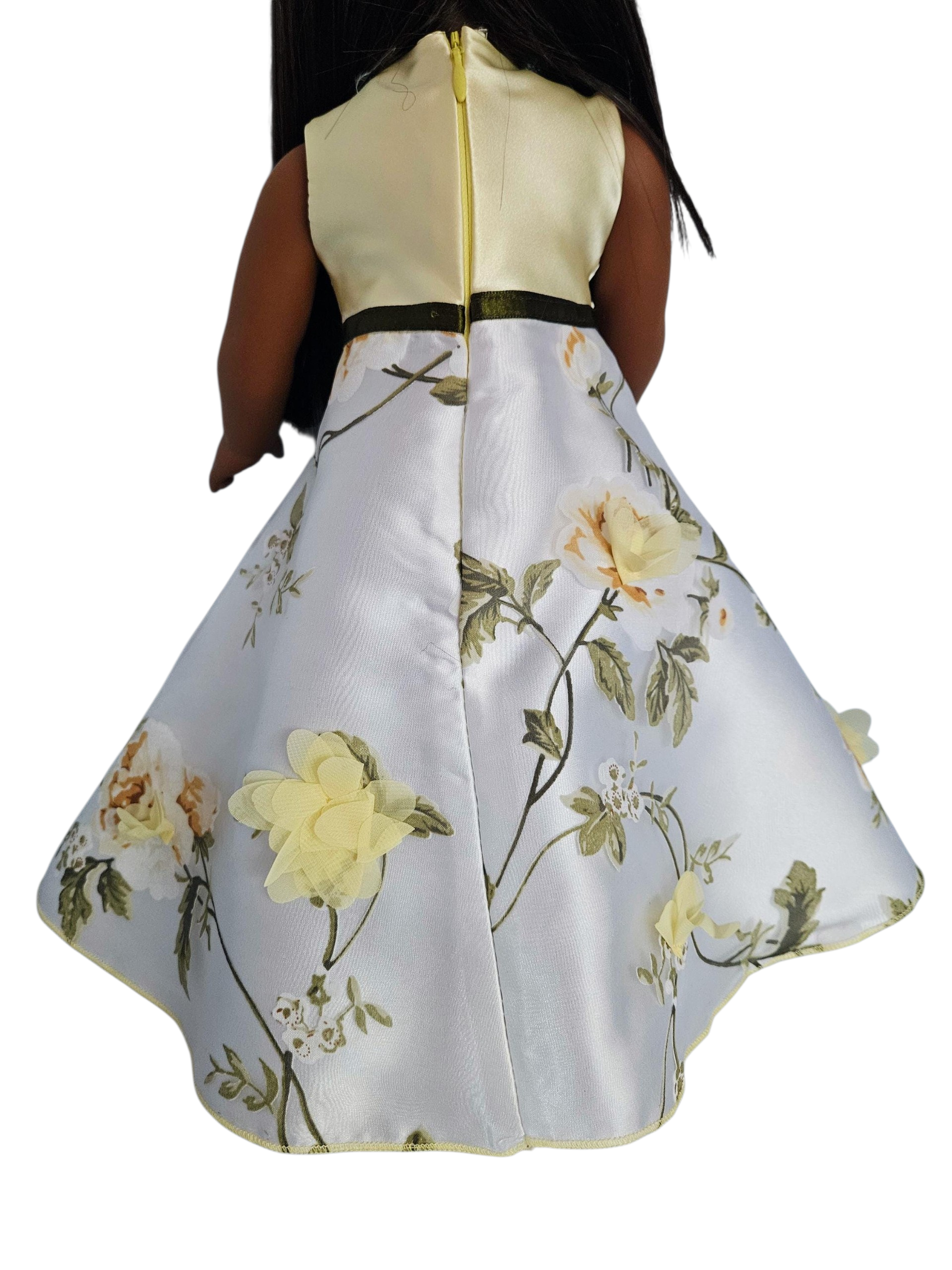 Yellow/White 3D Floral Gown and Boa/handmade/AG doll/18 inch doll - # 604