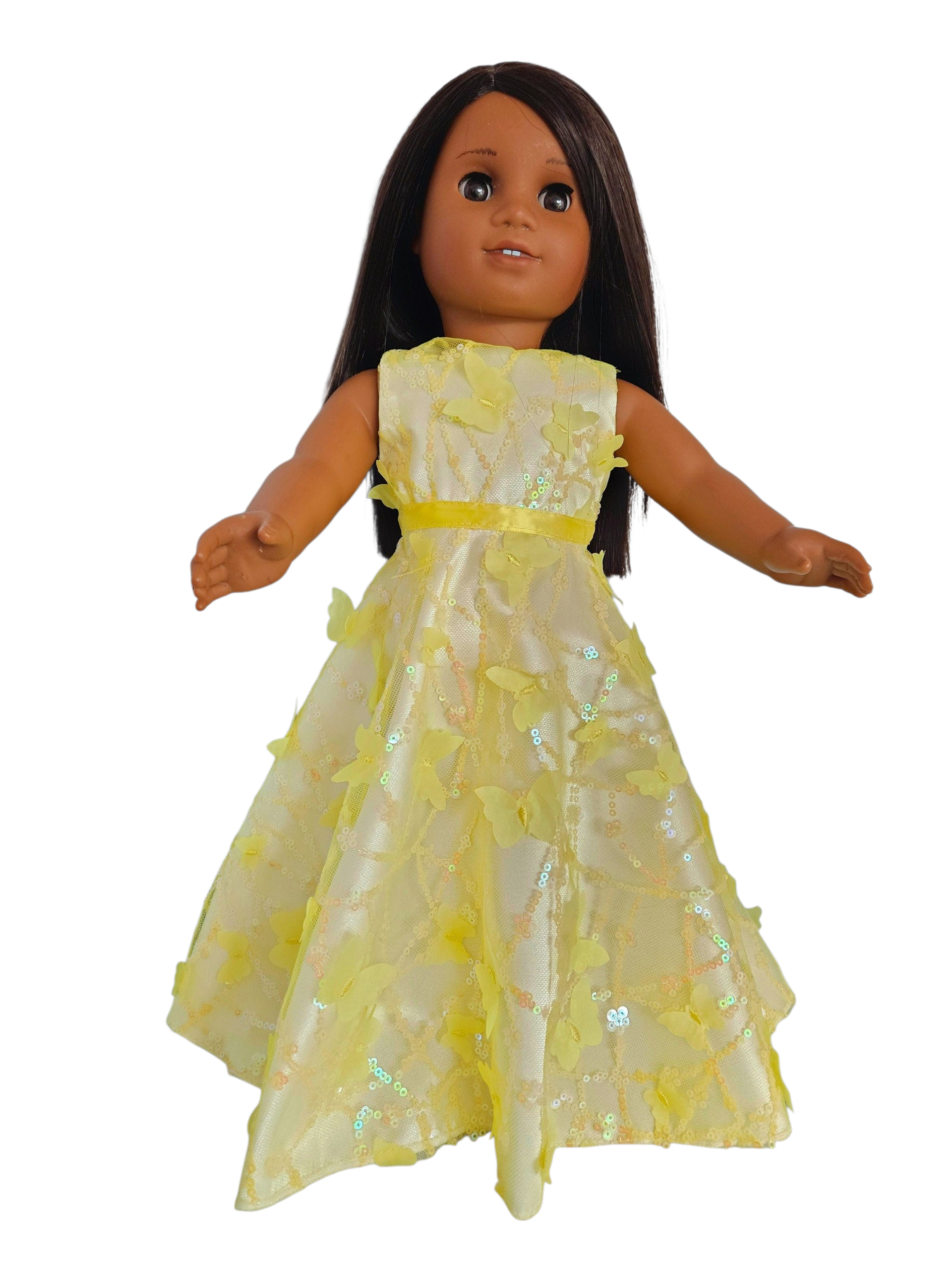 Yellow 3D Butterfly Sequin Gown and Boa/handmade/AG dolll/18 inch doll - #607