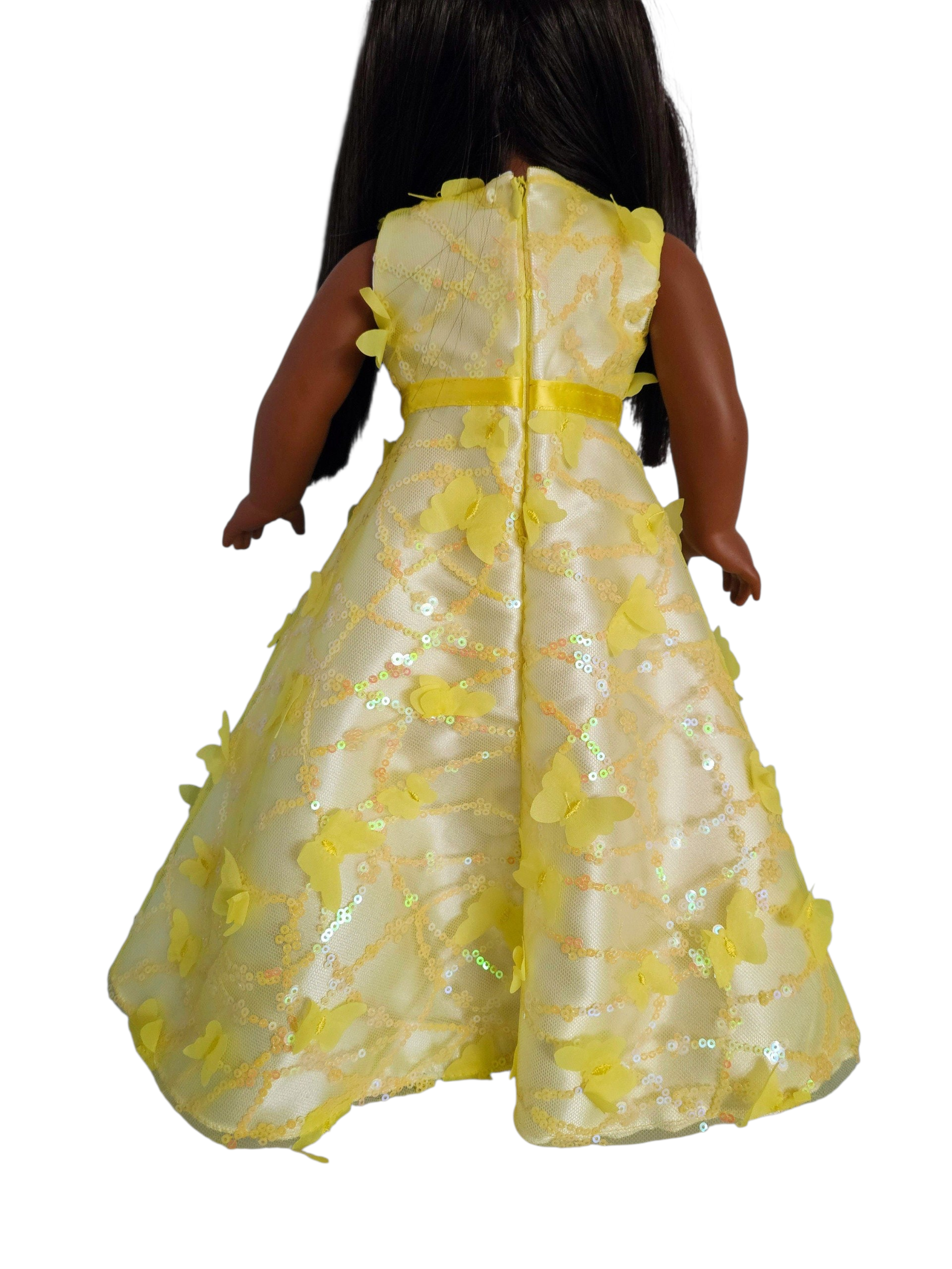 Yellow 3D Butterfly Sequin Gown and Boa/handmade/AG dolll/18 inch doll - #607