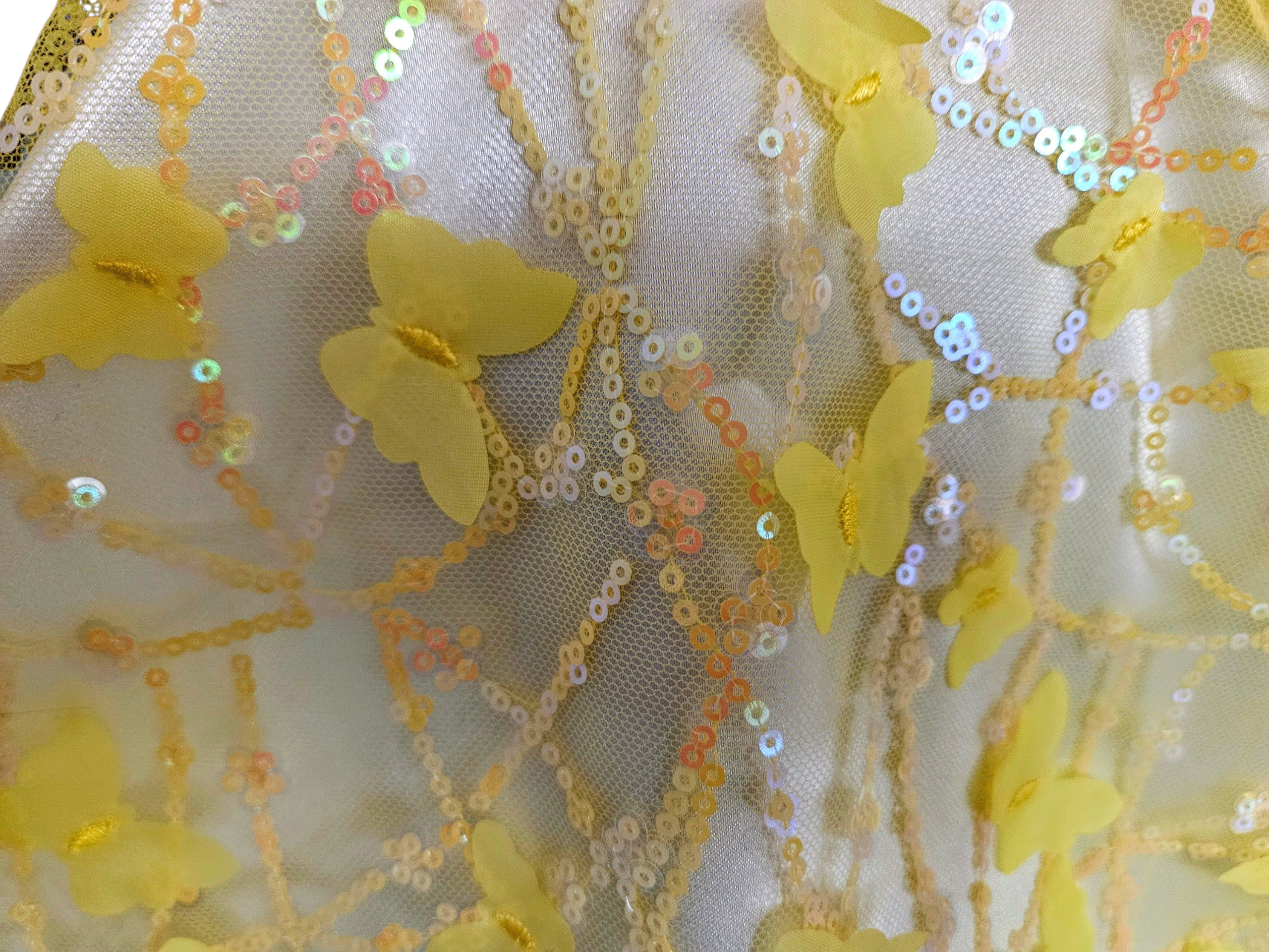 Yellow 3D Butterfly Sequin Gown and Boa/handmade/AG dolll/18 inch doll - #607