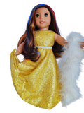 Yellow Gold Iridescent Sequin Gown and Boa/handmade/AG doll/18 inch doll
