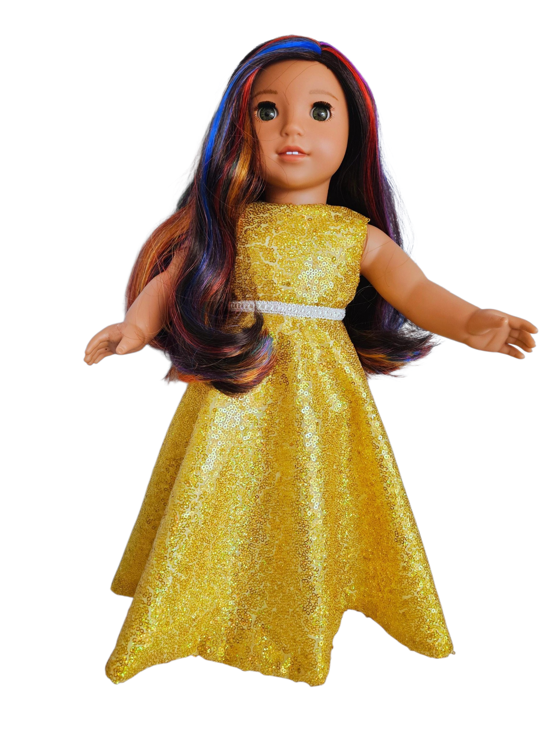 Yellow Gold Iridescent Sequin Gown and Boa/handmade/AG doll/18 inch doll
