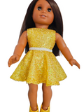 Yellow Gold Iridescent Sequin Party Dress/handmade/AG doll/18 inch doll