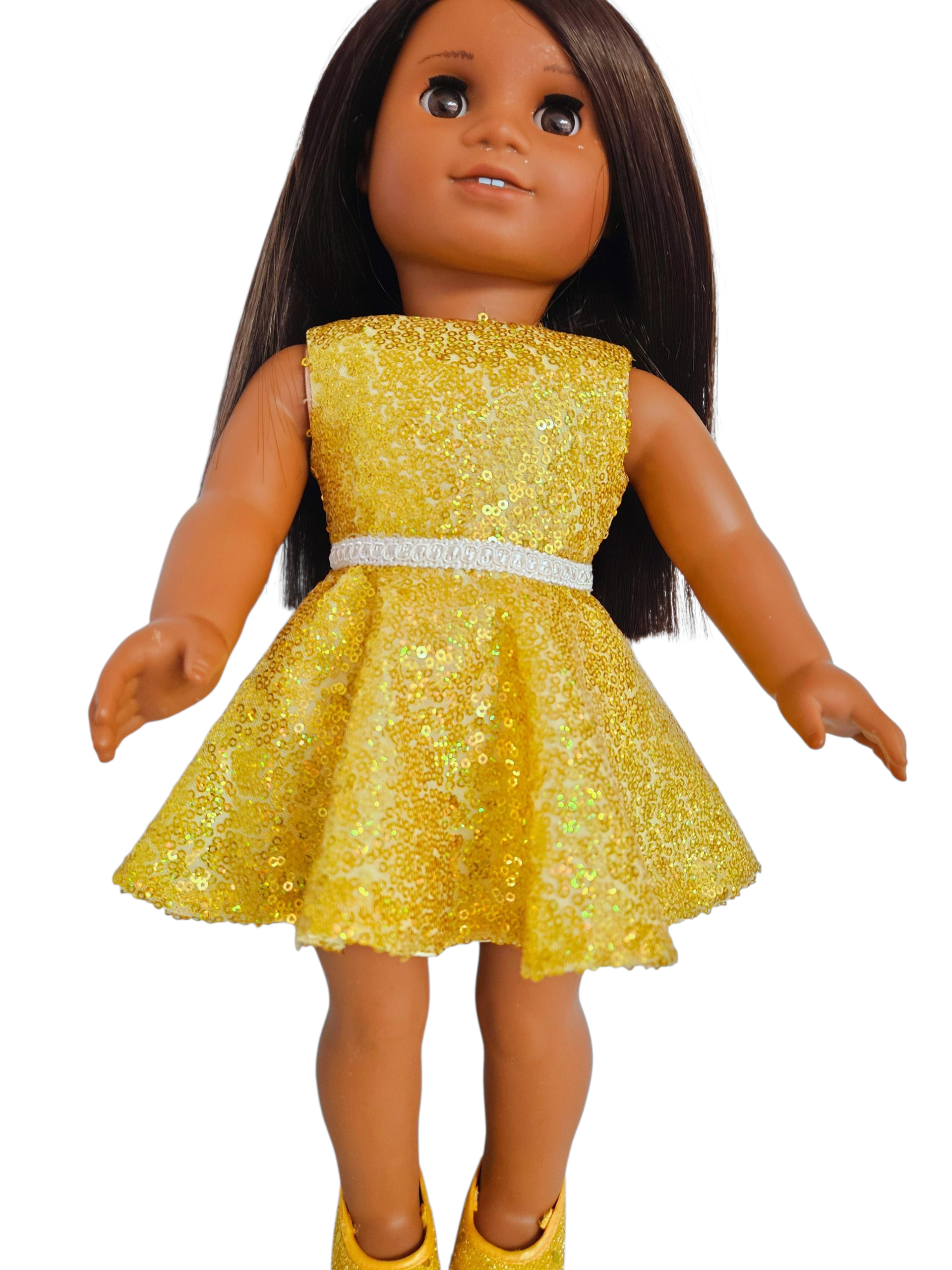 Yellow Gold Iridescent Sequin Party Dress/handmade/AG doll/18 inch doll