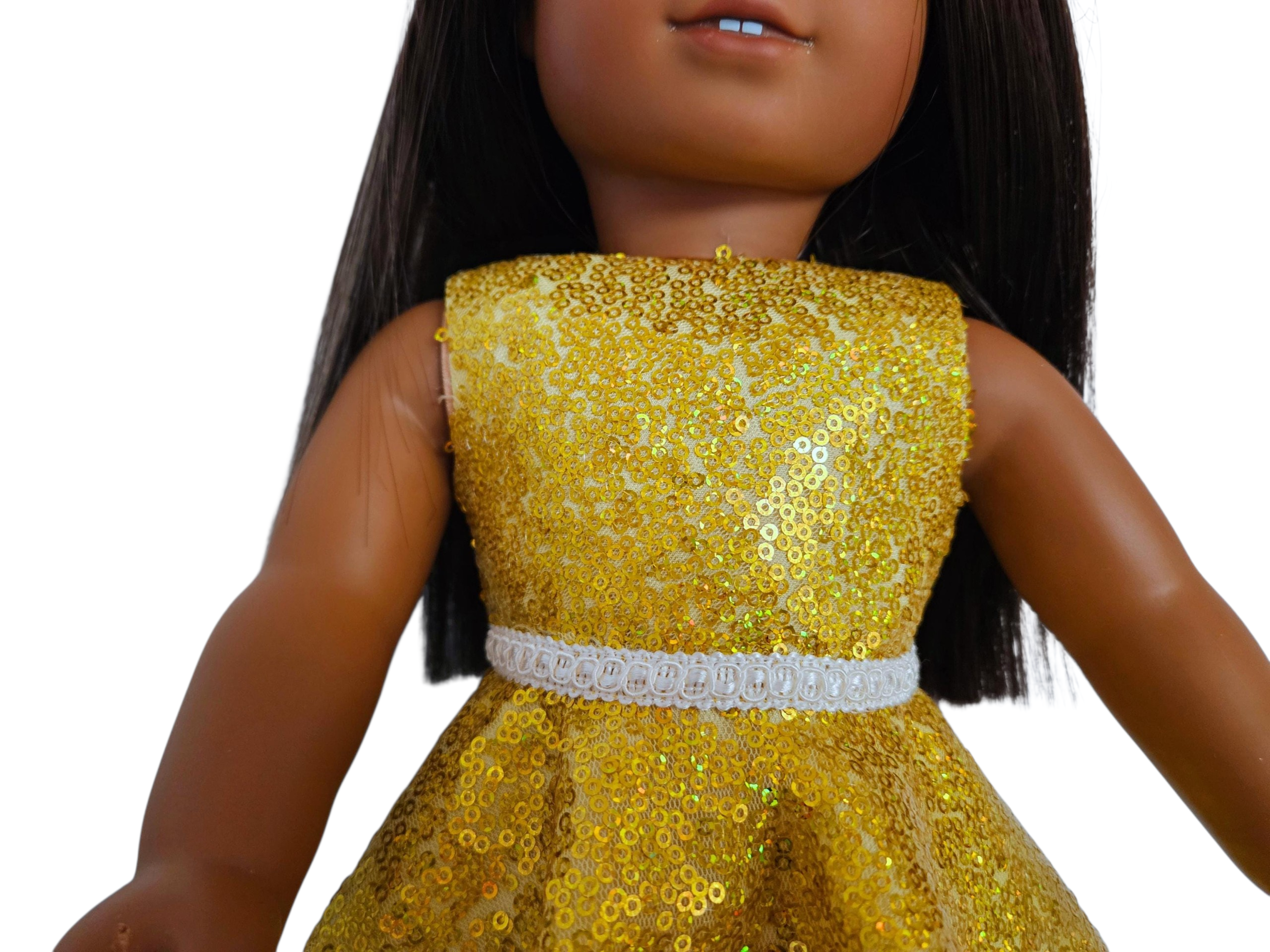 Yellow Gold Iridescent Sequin Party Dress/handmade/AG doll/18 inch doll