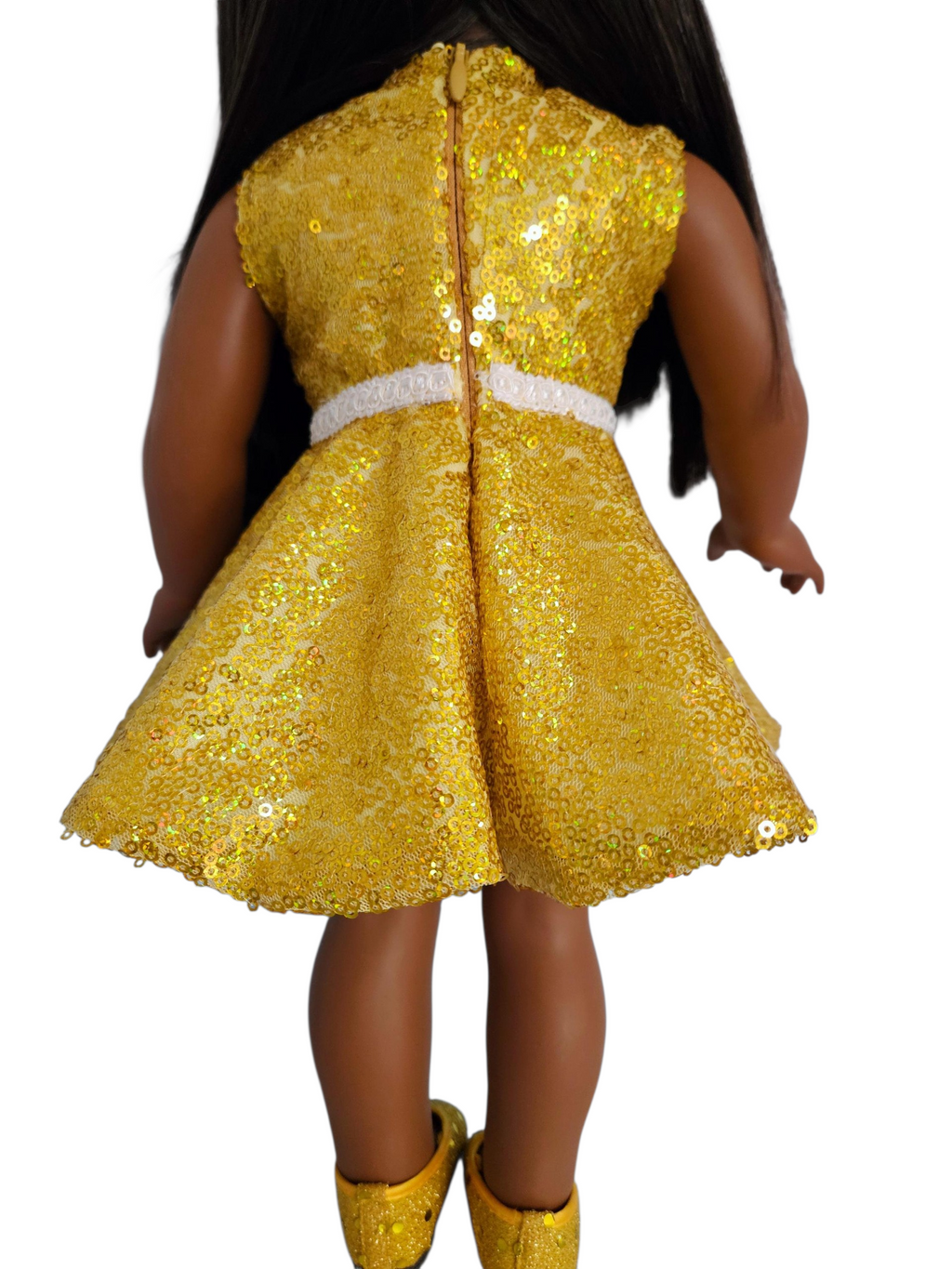 Yellow Gold Iridescent Sequin Party Dress/handmade/AG doll/18 inch doll