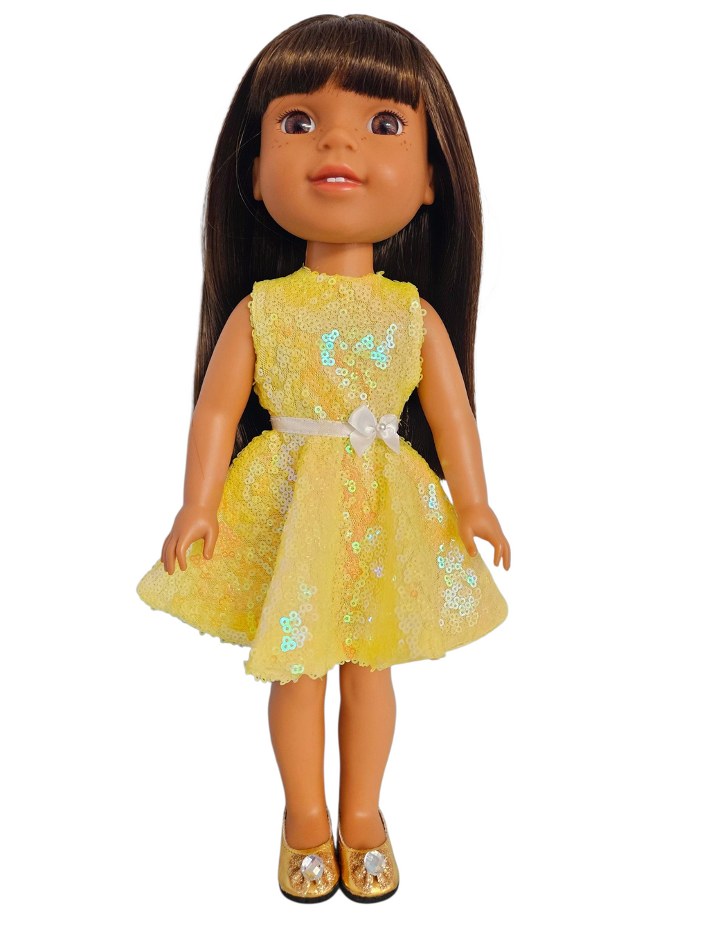 Yellow Iridescent Sequin Dress for Wellie Wisher doll/14.5 inch doll/handmade