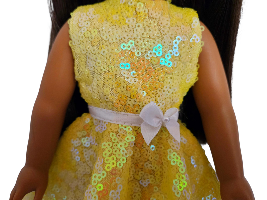 Yellow Iridescent Sequin Dress for Wellie Wisher doll/14.5 inch doll/handmade