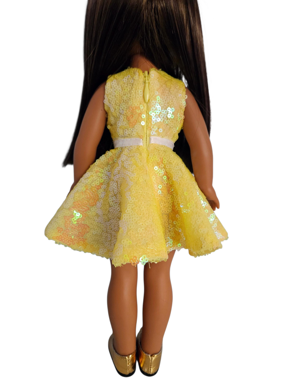 Yellow Iridescent Sequin Dress for Wellie Wisher doll/14.5 inch doll/handmade