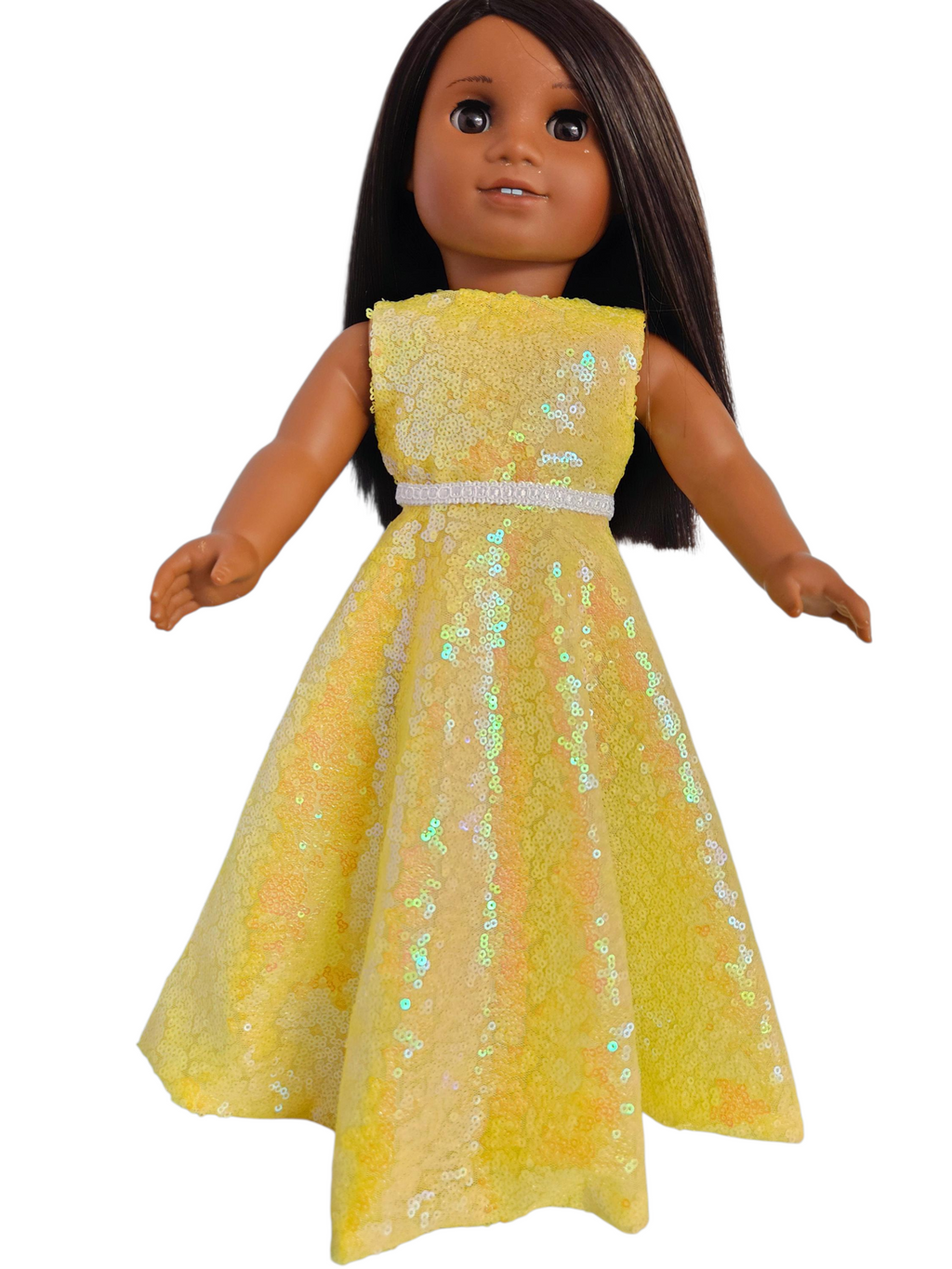 Yellow Iridescent Sequin Gown and Boa/handmade/AG doll/18 inch doll