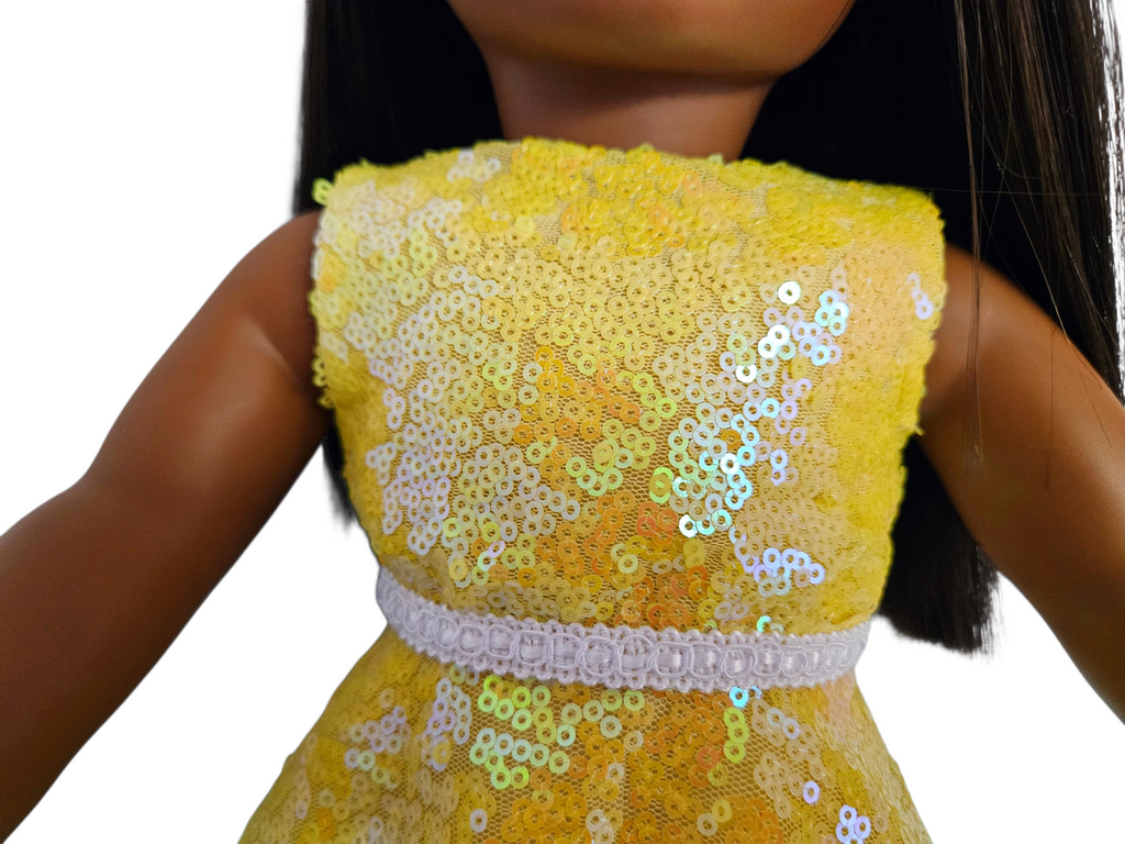 Yellow Iridescent Sequin Gown and Boa/handmade/AG doll/18 inch doll