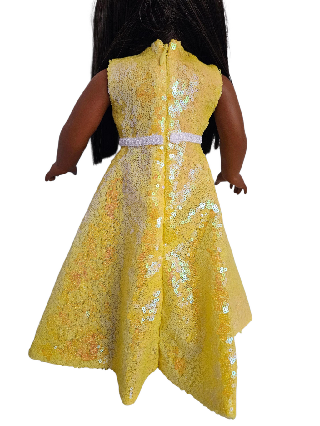 Yellow Iridescent Sequin Gown and Boa/handmade/AG doll/18 inch doll