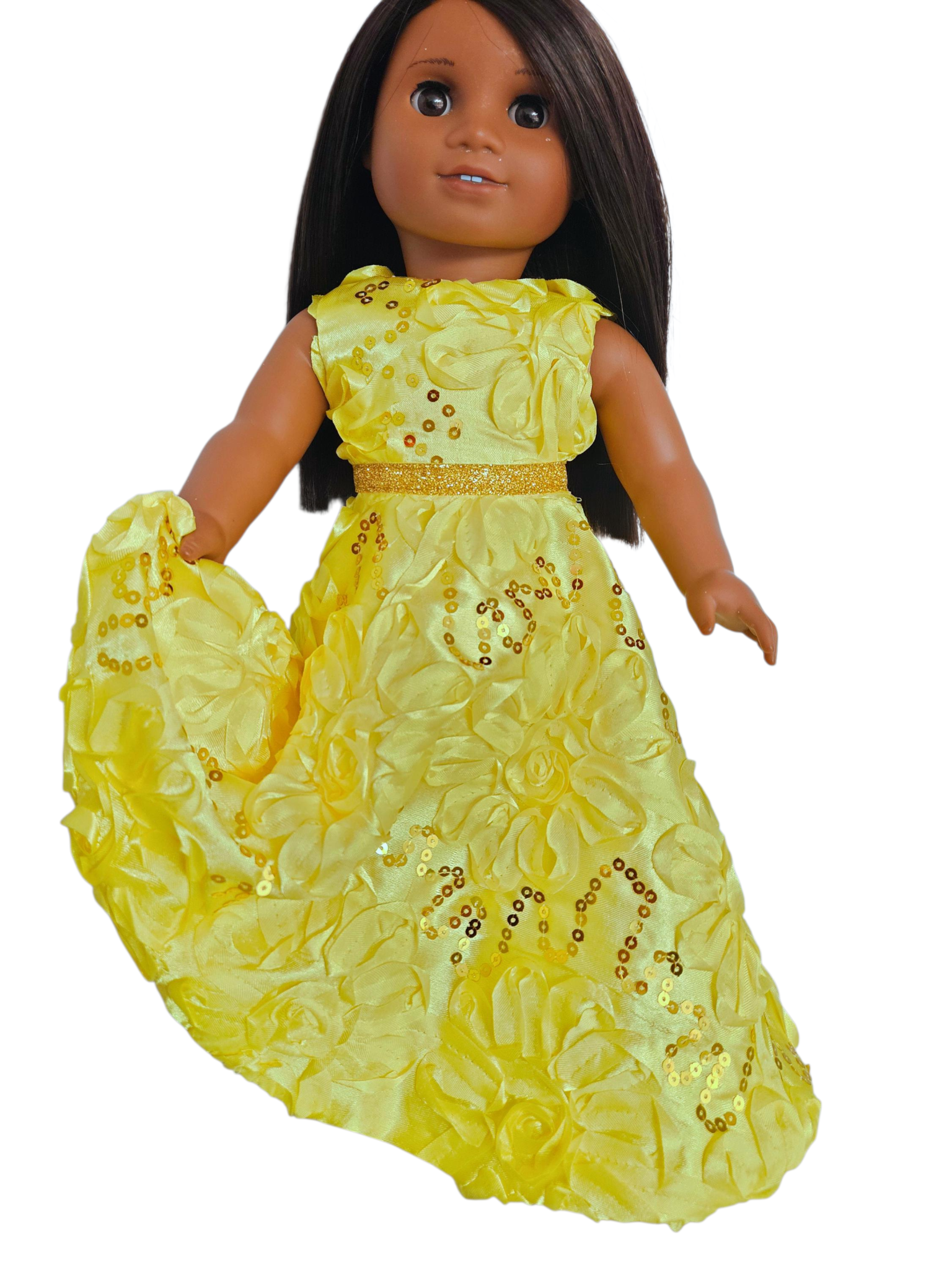 Yellow Ribbon Sequin Gown/handmade/AG doll/18 inch doll