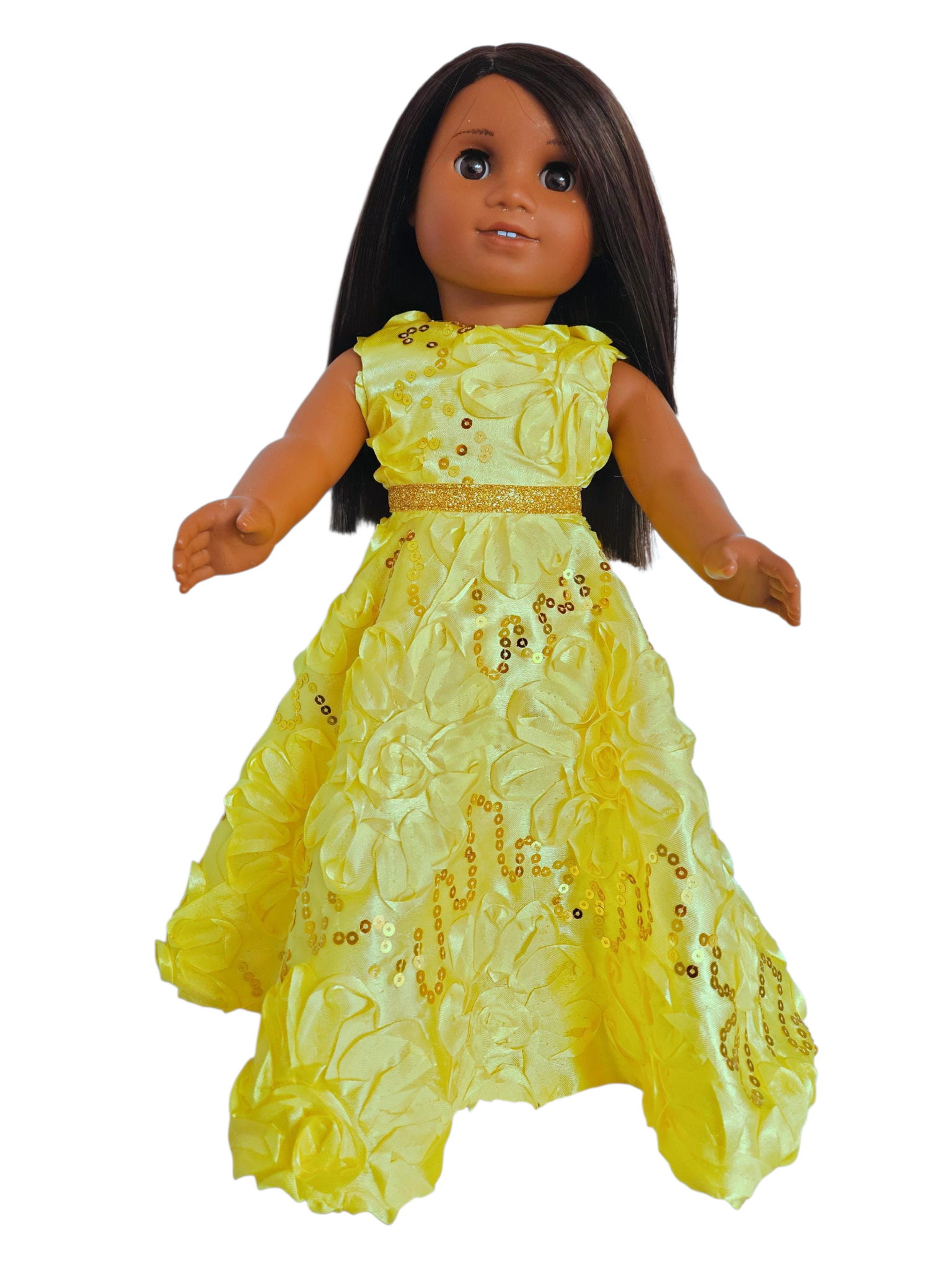 Yellow Ribbon Sequin Gown/handmade/AG doll/18 inch doll