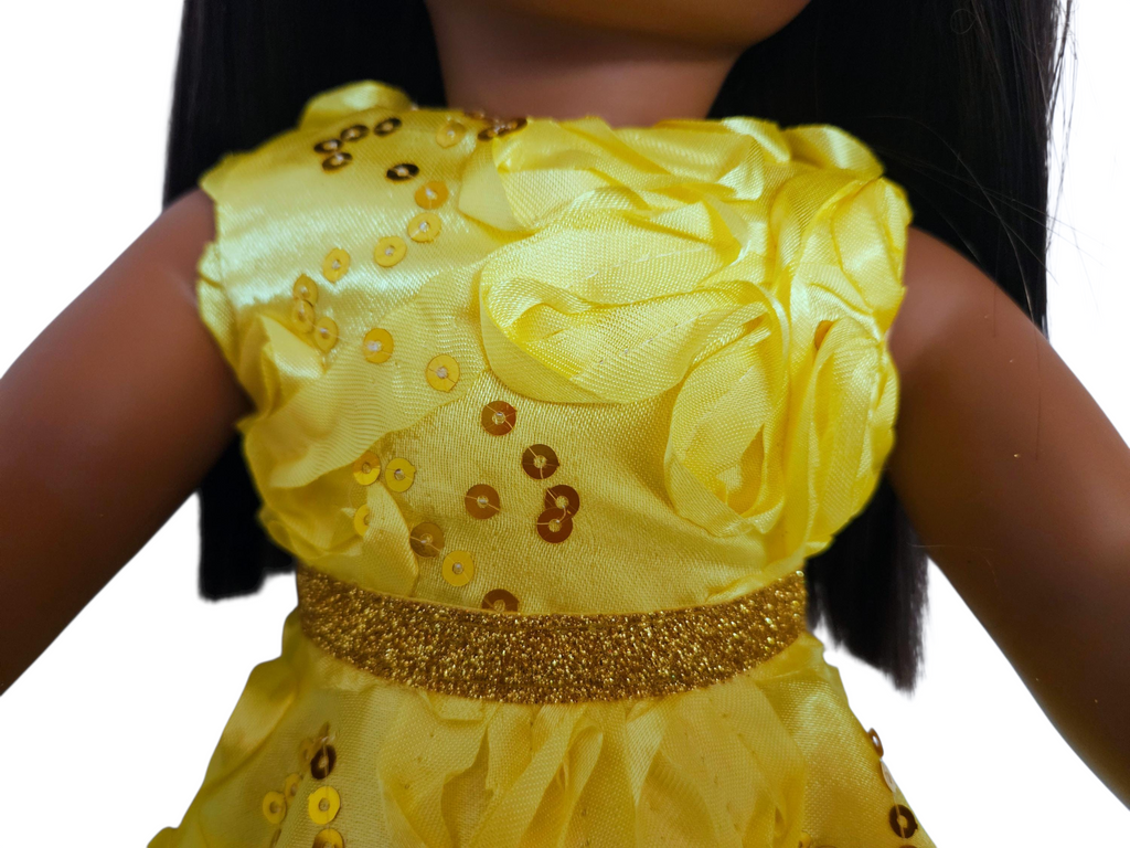 Yellow Ribbon Sequin Gown/handmade/AG doll/18 inch doll