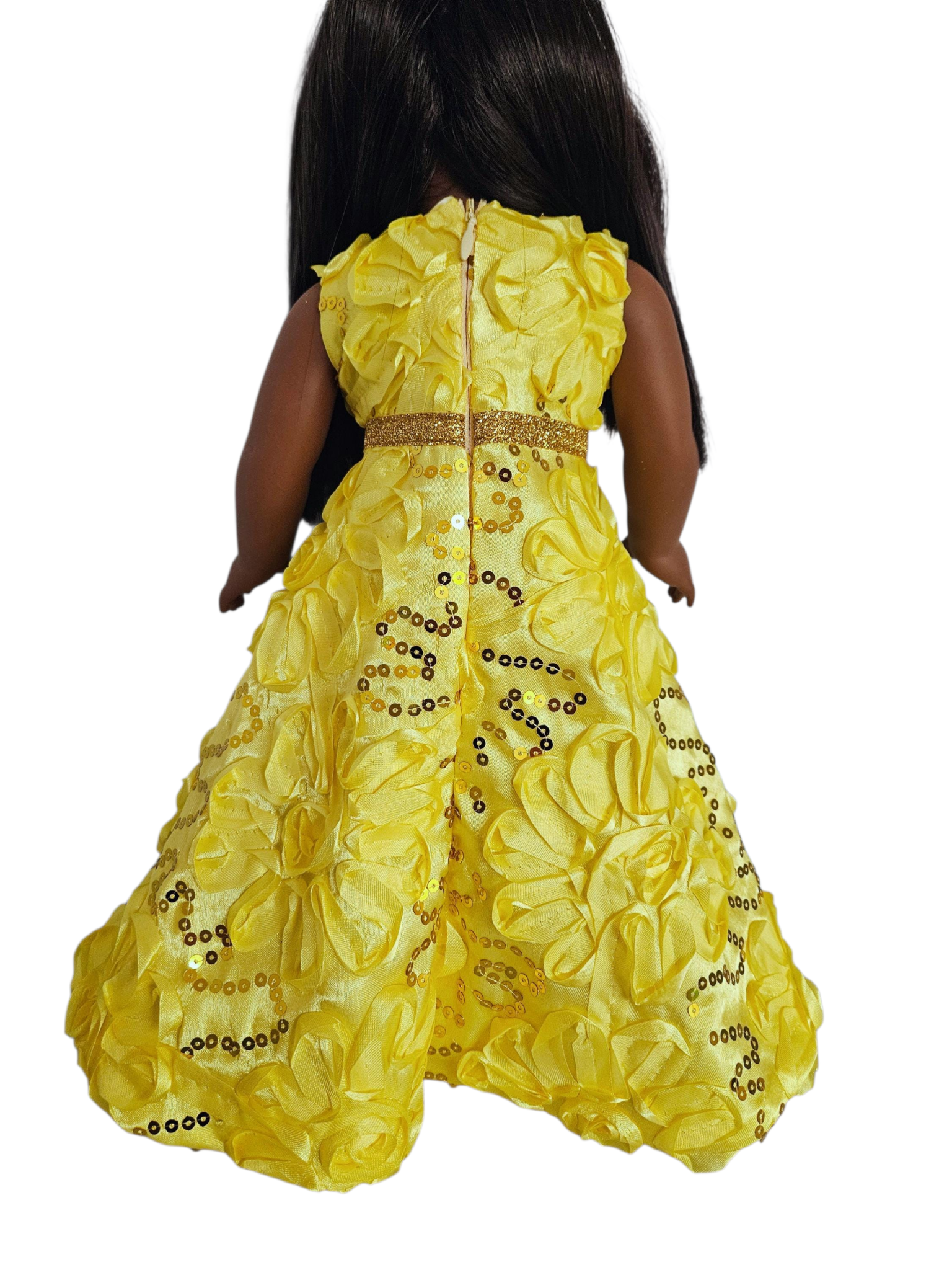 Yellow Ribbon Sequin Gown/handmade/AG doll/18 inch doll
