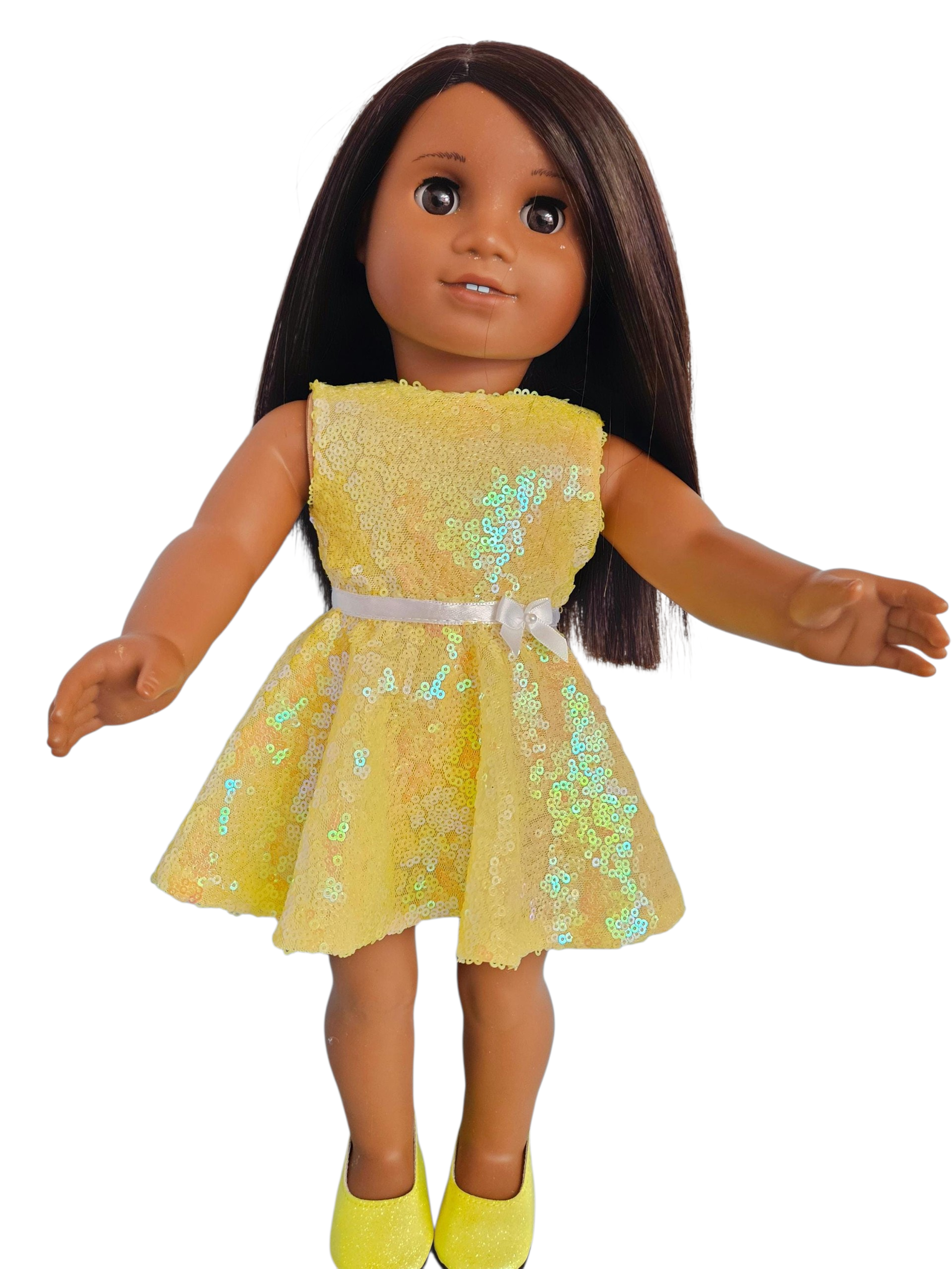Yellow Sequin Party Dress/handmade/AG doll/18 inch doll
