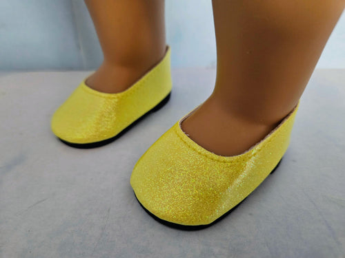 18 inch doll - Bright Yellow Glitter Slip On Shoes to fit AG dolls