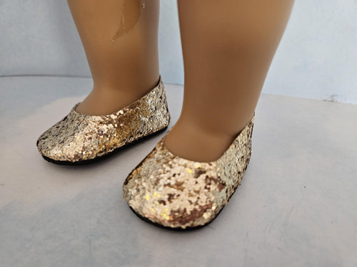 18 inch doll - Gold Glitter Slip On Shoes -