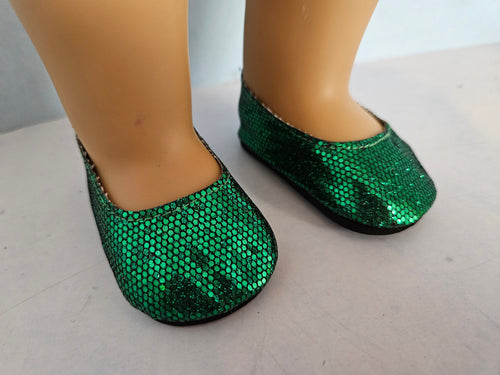 18 inch doll - Green Glitter Slip On Shoes