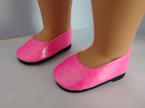 18 inch doll - Neon Pink Glitter Slip On Shoes - #1811